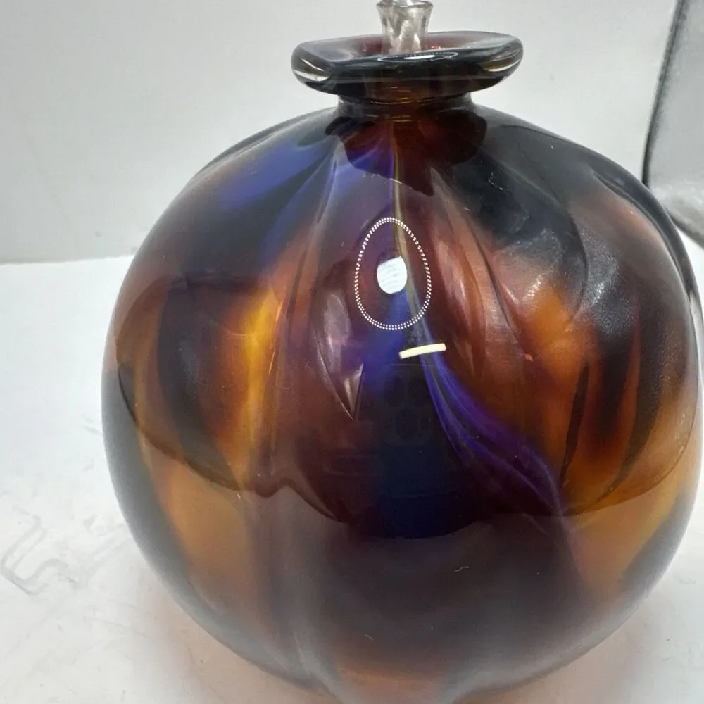 VTG Hand Blown Oil Diffuser Lamp Brown Blue Purple Yellow Signed Williams 2005